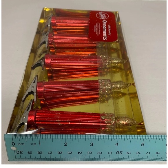 5 pc candles with clips Christmas clips holiday decorations new in box red/gold - Picture 2 of 11